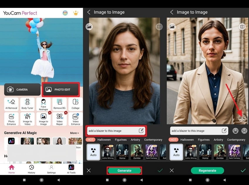 editing blazer image on youcam